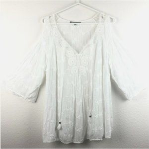Daniel Rainn Maurey Cold Sz 2X White Embroidered Long Sleeve Boho